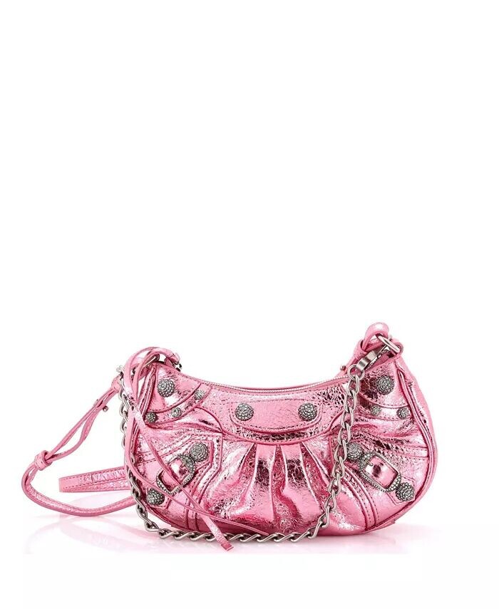 

Мини-сумка через плечо Le Cagole Giant Studs из кожи с кристаллами Pre-Owned Balenciaga, розовый