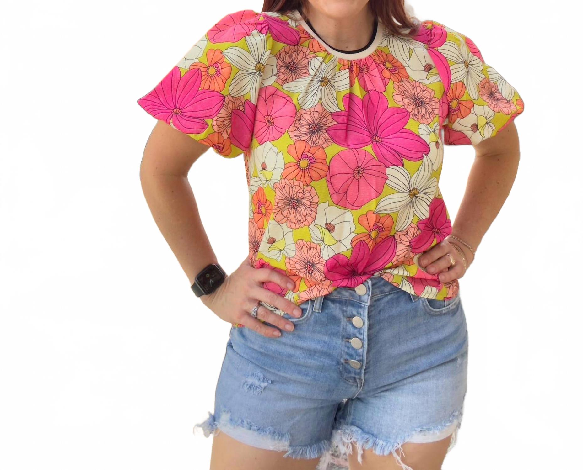 

Летнее цветение блузка с буфами в розовом THML