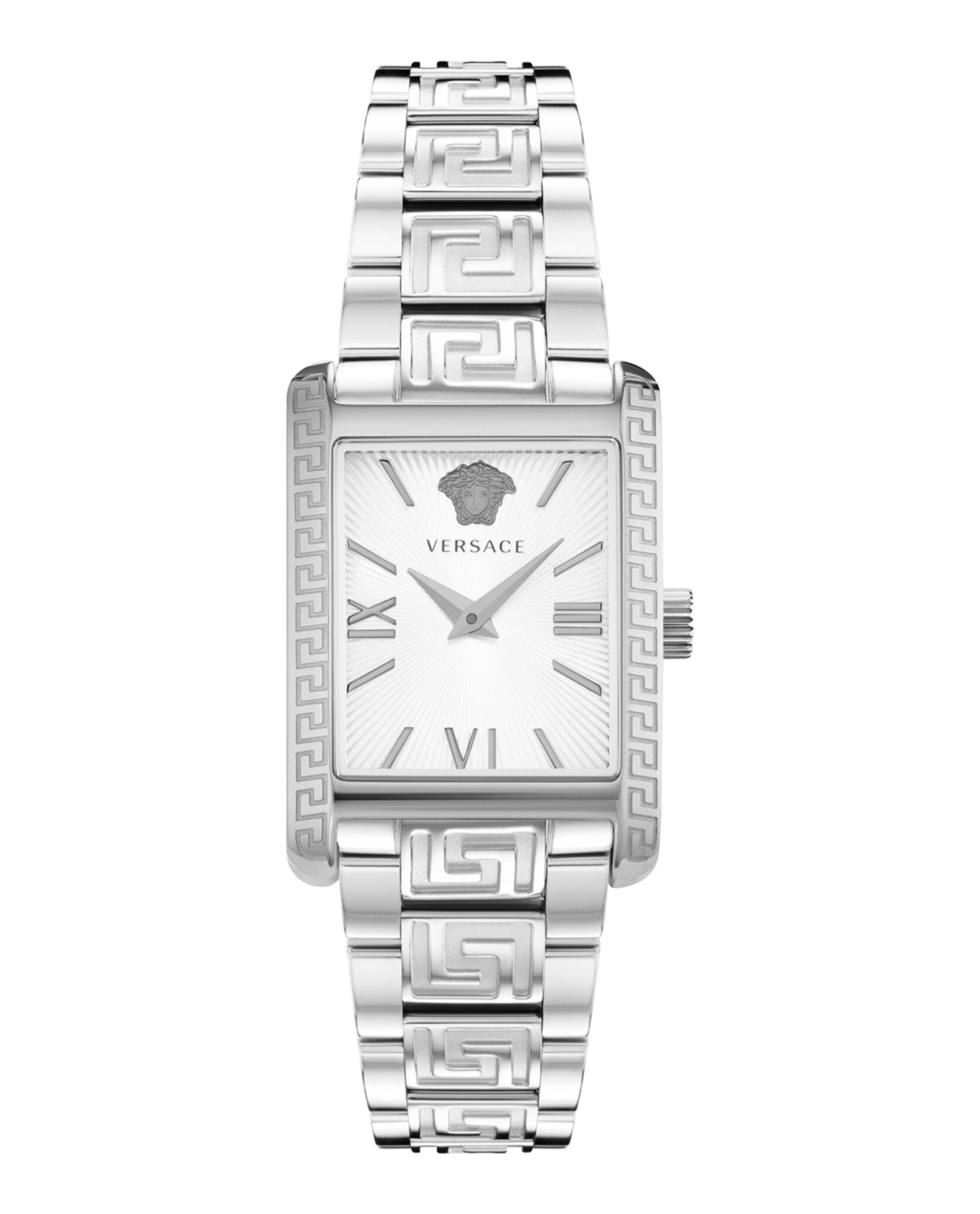 

Часы Tonneau Versace, цвет silver/stainless steel/white