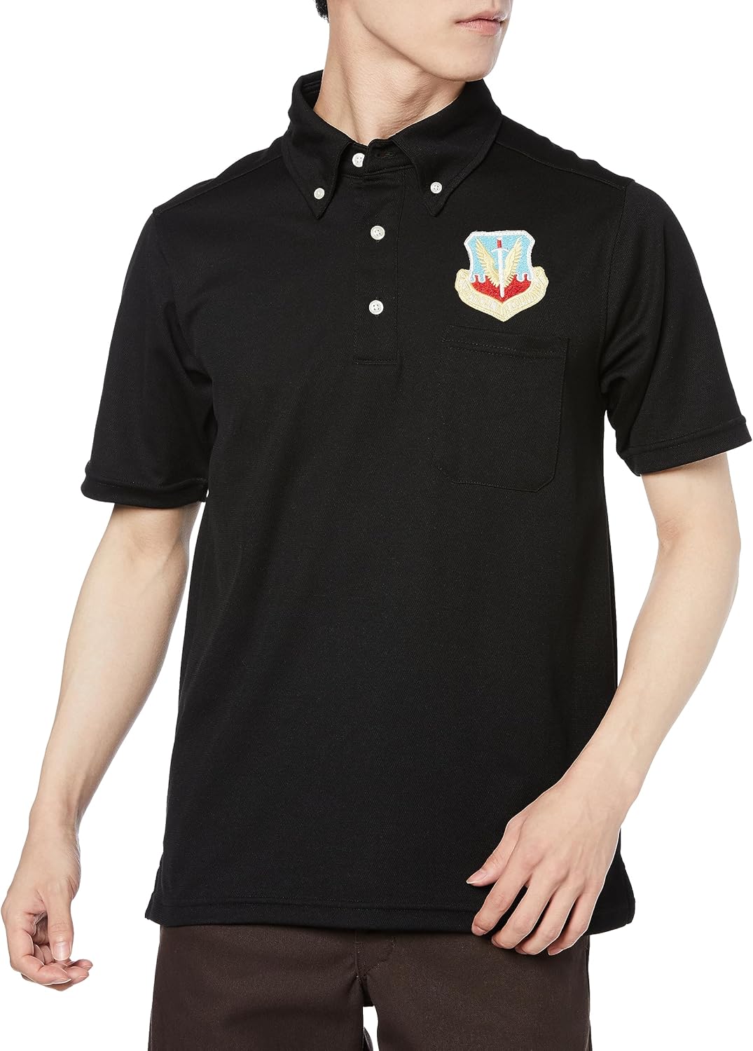 

Поло-рубашка F-Style F-SD021123 с коротким рукавом, украшенная гербом армии США, впитывает пот, быстро сохнет, имеет карманы и застежку на пуговицах, черная