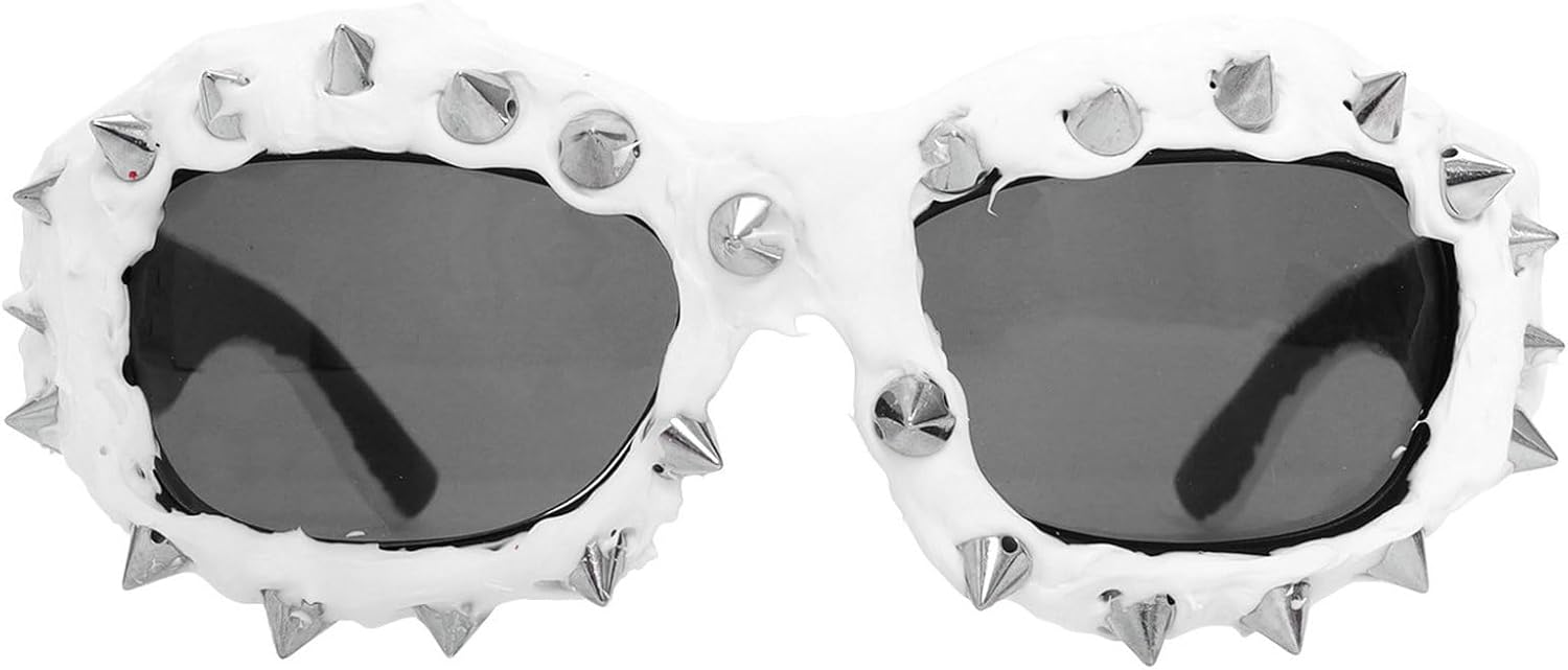 

Модные черные солнцезащитные очки в стиле панк для активного отдыха, с декоративными заклепками и эффектом капель клея. Солнцезащитные очки для мужчин и женщин. Стильные персонализированные очки mincl, White