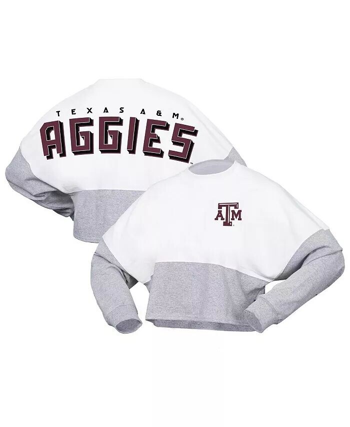 

Женская белая футболка Texas A&M Aggies Heather Block Cropped с длинным рукавом из джерси Spirit Jersey