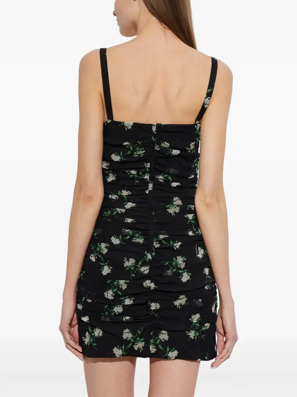 Платье с цветочным принтом и сборками DOLCE & GABBANA, черный — фото 4