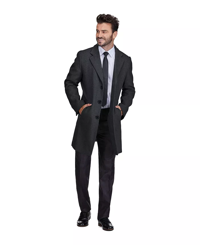 

Мужское пальто Walker Car Coat из шерстяной смеси с воротником-стойкой, модели Big & Tall Braveman, серый