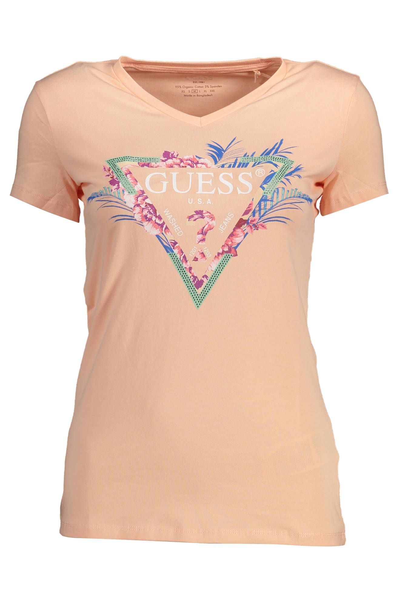 

Розовая хлопковая женская футболка Guess Shoes