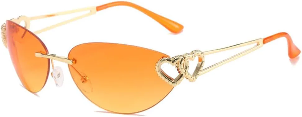 

Модные панк-солнцезащитные очки 2027 года для женщин и мужчин, зеркальные очки с эстетичным декором в виде сердца, защита от ультрафиолета UV400 MTZJH, Gold Orange