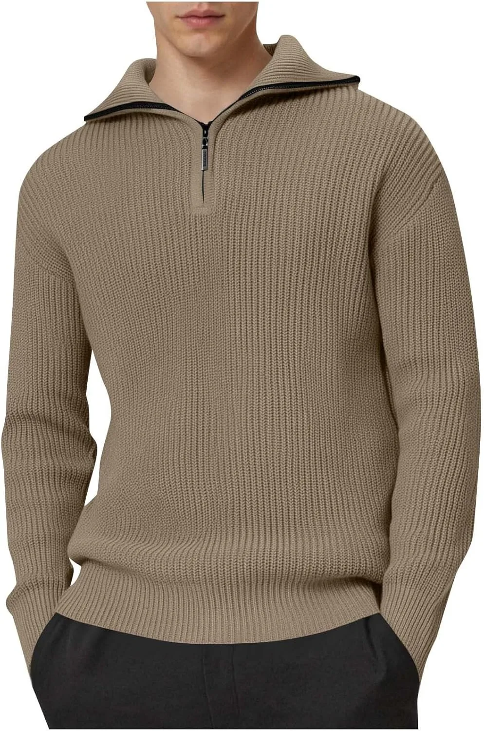 

Толстовка с молнией на четверть мужская, теплая, осень-зима, приталенная, с длинными рукавами, вязаная, с высоким воротом Mrmaere