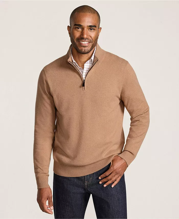 

Мужской кашемировый свитер с воротником на четверть молнии Lands' End, коричневый
