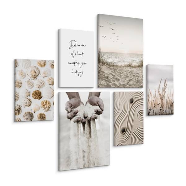 

Картины на холсте Muralo Set Sand Pflanzen Zitat цвет beige/braun/grau