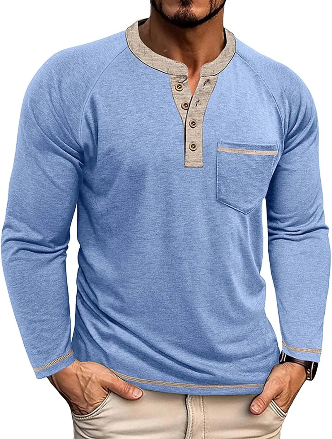 

Мужская футболка Henley с длинным рукавом, Casual, M-3XL RTRDE
