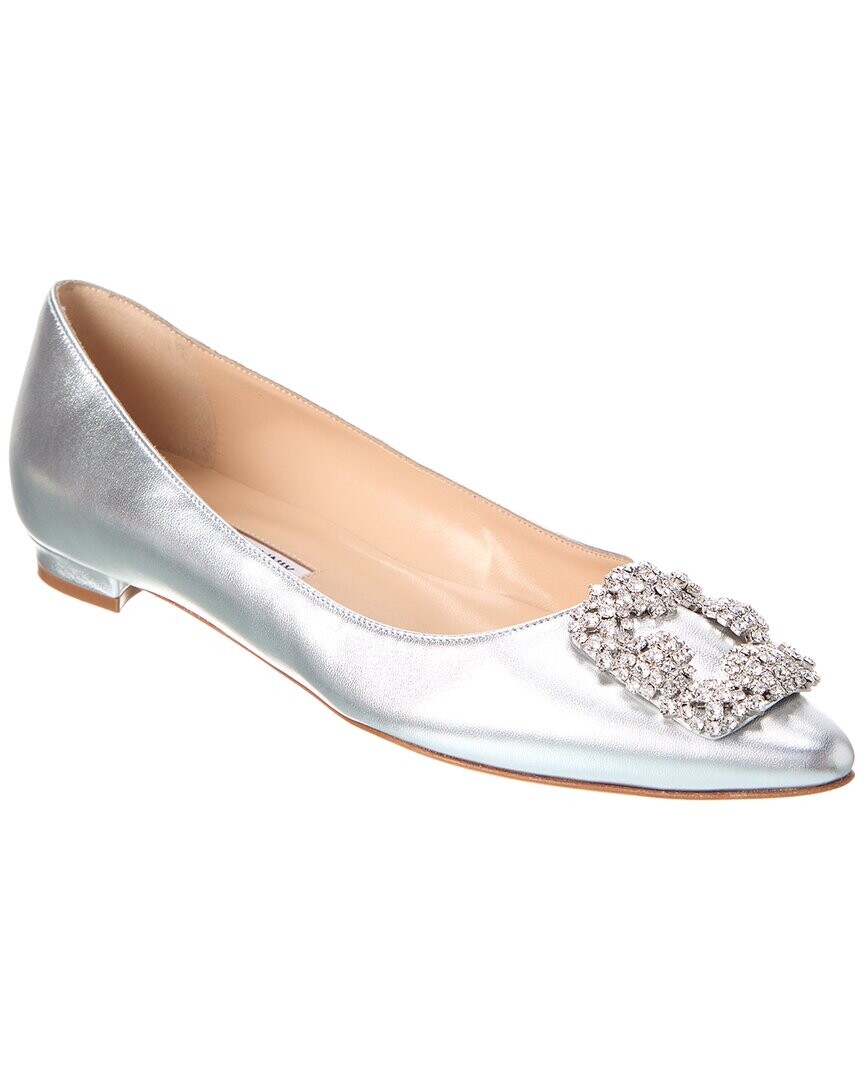 

Кожаные балетки Manolo Blahnik Hangisi, серебро