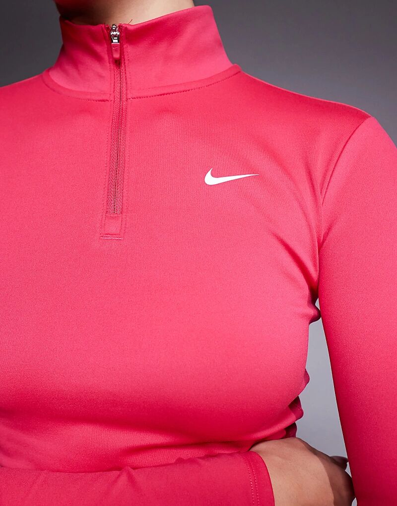 Облегающий лонгслив с длинными рукавами и застежкой-молнией Nike One Training розового цвета — фото 4
