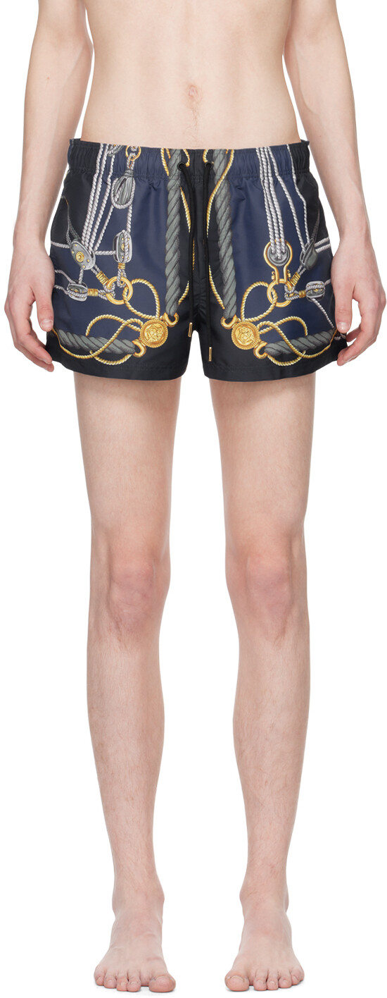 

Синие шорты для плавания в морском стиле Versace Underwear, цвет Blue/Gold