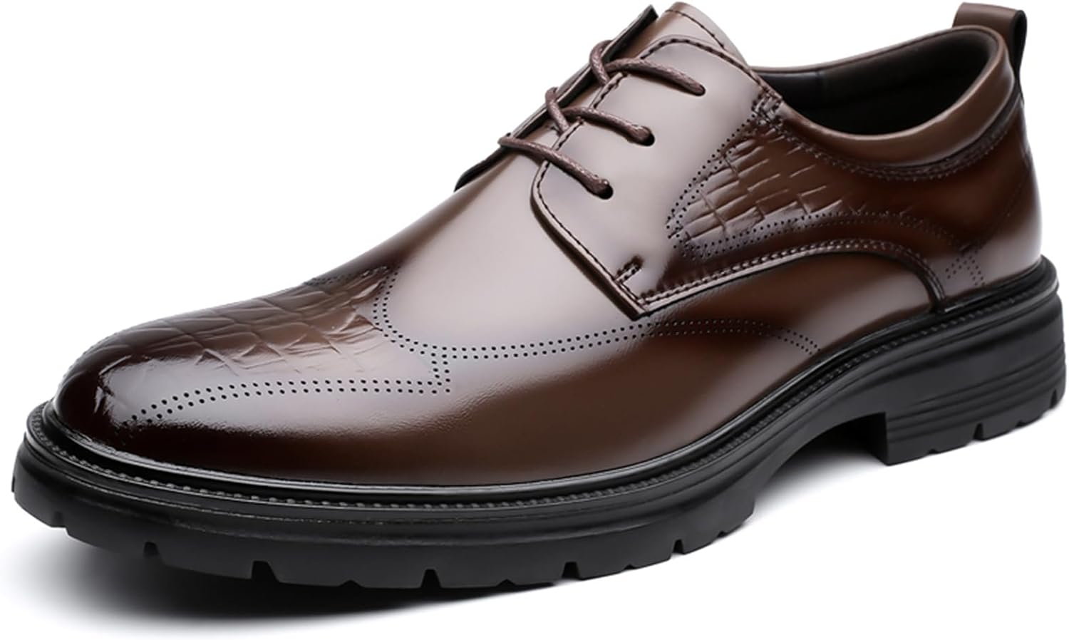 

Мужские классические современные кожаные туфли-оксфорды на шнуровке с толстой подошвой, увеличивающей рост, подходящие для церкви, вечерних мероприятий и офиса Igzbibg, коричневый