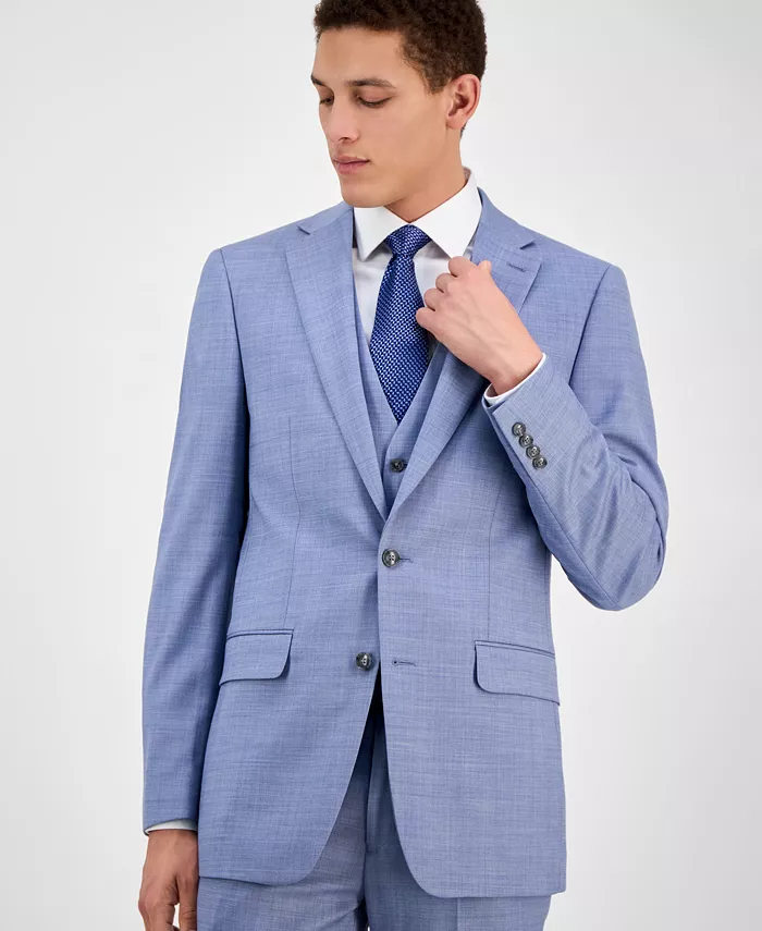 Мужской костюм-двойка Slim-Fit из шерсти с эластаном Calvin Klein, светло-голубой — фото 3