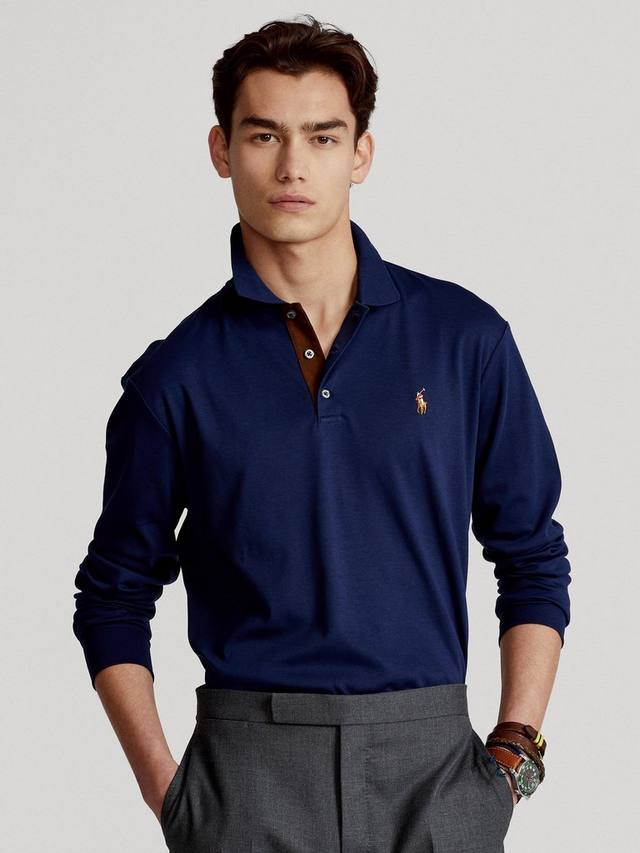 

Поло Custom Slim Fit с длинными рукавами Ralph Lauren, Refined Navy