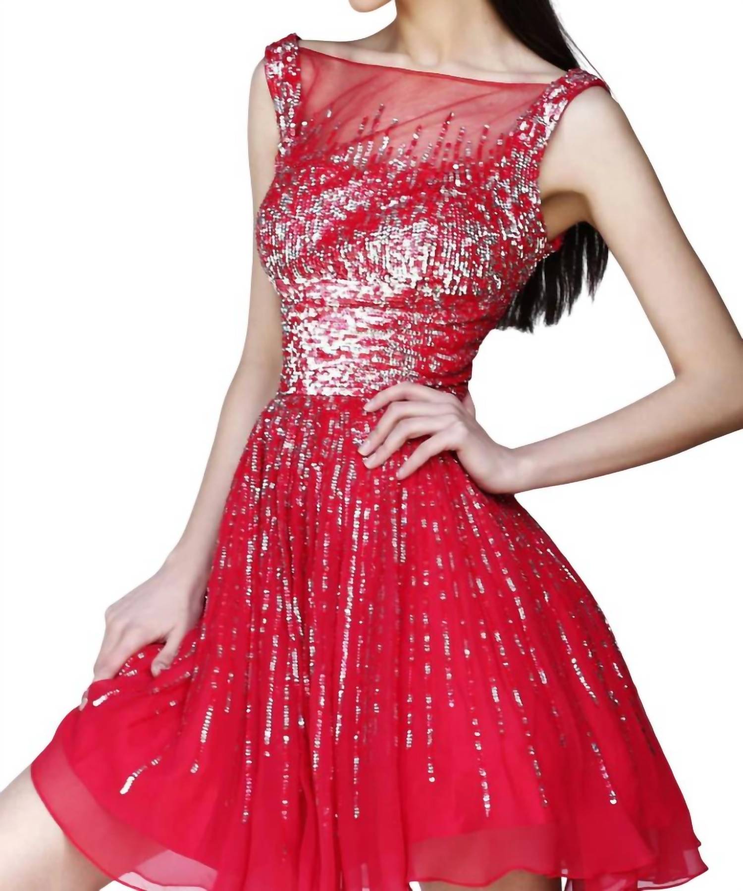 

Мини-платье с вырезом-иллюзией красного цвета Sherri Hill