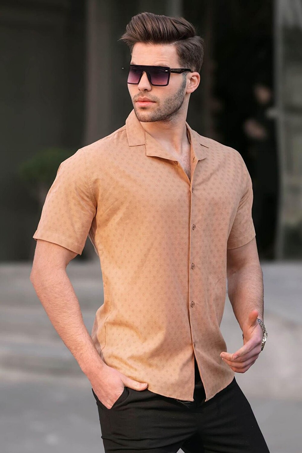 

Мужская рубашка Camel Slim Fit с короткими рукавами из 100% хлопка 5585 MADMEXT