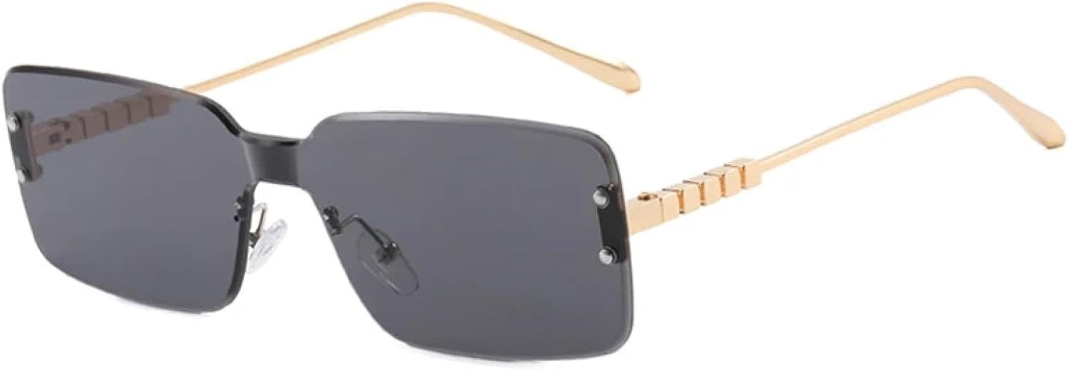 

Безободковые солнцезащитные очки в стиле панк для мужчин, металлические солнцезащитные очки для женщин и мужчин, летние, для путешествий, защита от УФ-излучения UV400 TKKTLLT, Gold Gray