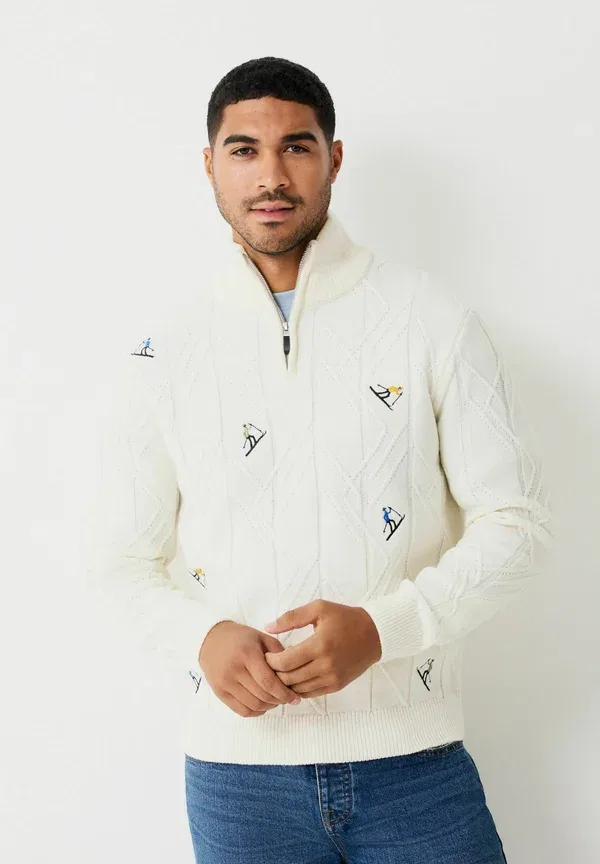 Джемпер Regular fit Christmas Ski Cable Quarter Zip Neck Next, цвет экрю-белый