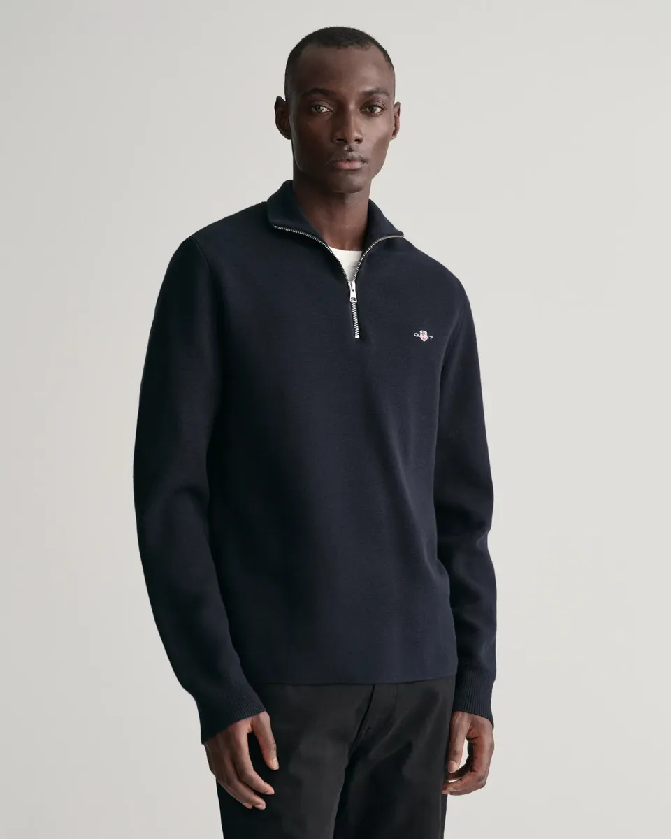 

Gant Тройер "MILANO KNIT COTTON HALF ZIP", с ребристой структурой, графической вышивкой GANT на груди, синий