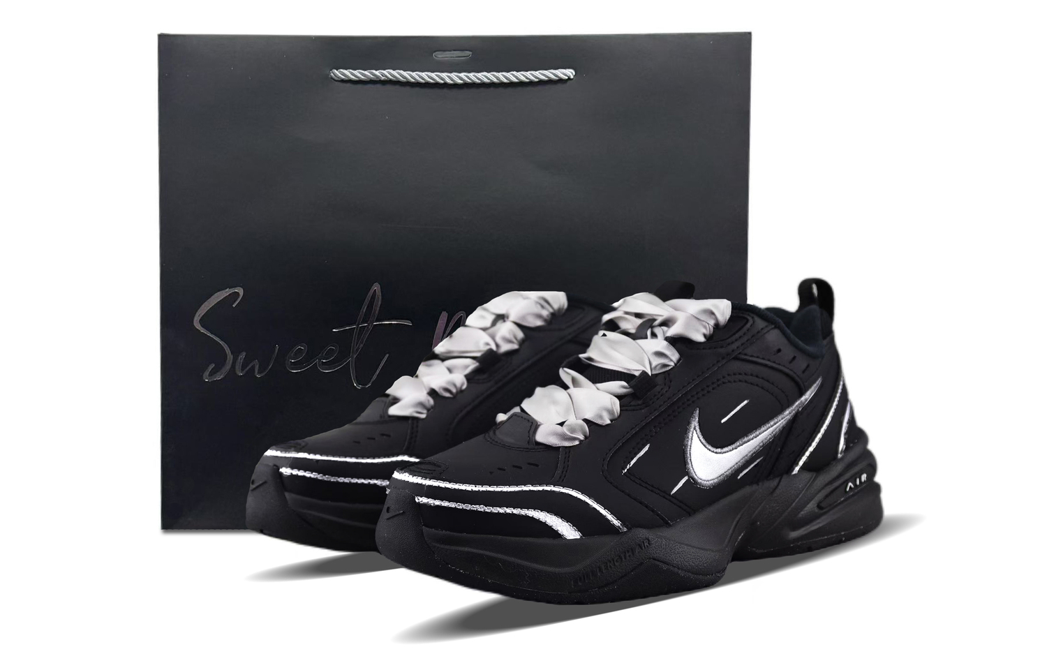 

Nike Air Monarch 4 Износостойкие и легкие низкие массивные кроссовки унисекс, черный с серебристым