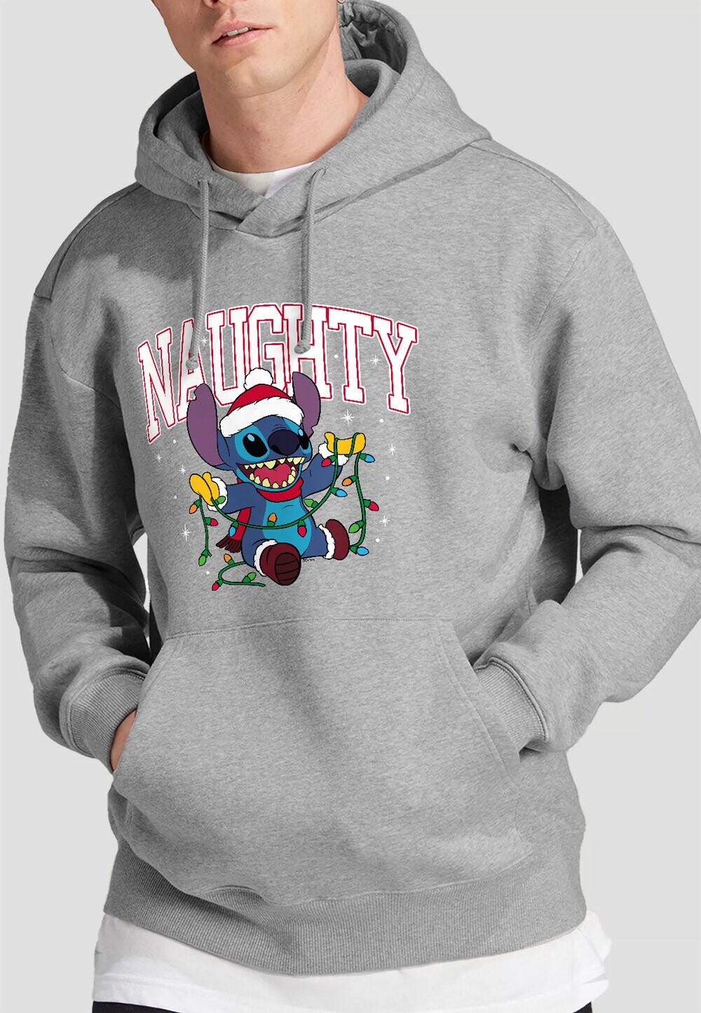

Толстовка с капюшоном LILO AND STITCH NAUGHTY STITCH CHRISTMAS LIGHTS PRINT Disney, серый