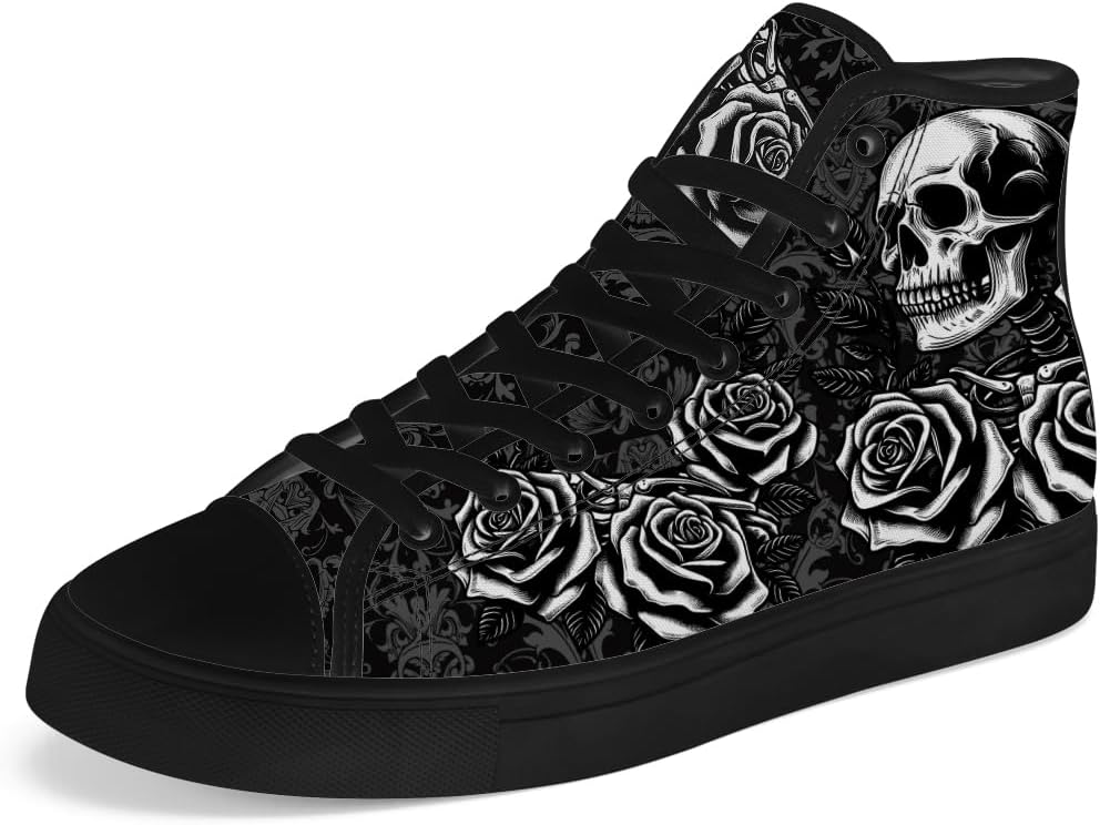 

Кеды с высоким берцем Rose Skull, холщовые кроссовки с черепом на шнуровке, повседневная обувь, подарок для мужчин и женщин Chebing, черный