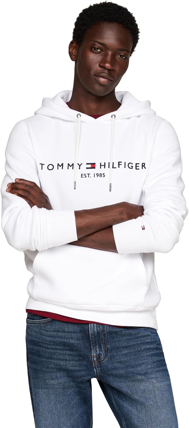 Мужская флисовая толстовка Tommy Hilfiger средней плотности с вышитым логотипом, также доступна в размерах для больших и высоких размеров, White — фото 2
