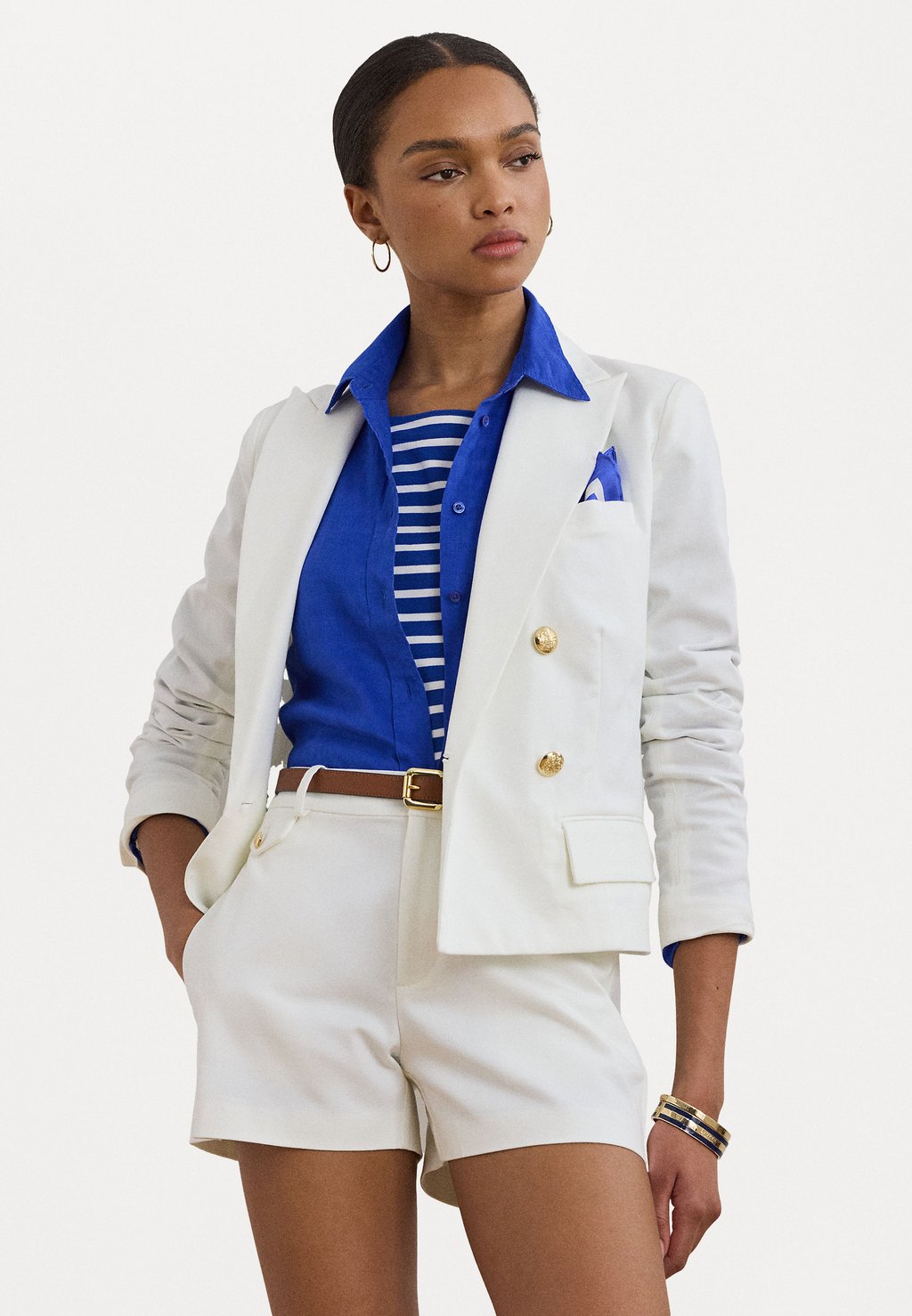 

Блейзер DOUBLE BREASTED CANVAS CROPPED BLAZER Lauren Ralph Lauren, белый