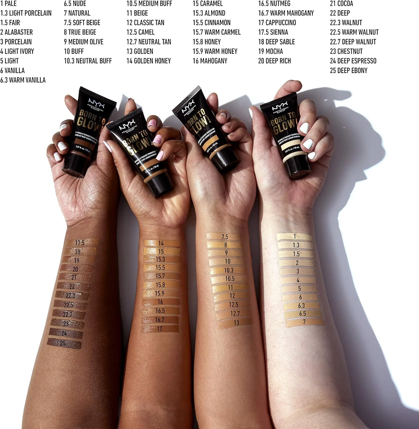 Тональное средство Nyx Professional Makeup Bone To Glow Natural Radiant Foundation 24 Color Deep Espresso — фото 4