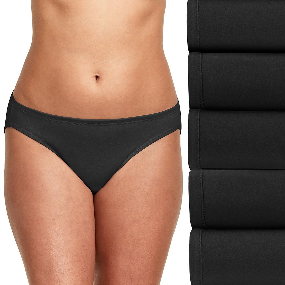 

Женское нижнее белье бикини Hanes Ultimate, 5 шт., хлопковое эластичное нижнее белье 42W5CS, цвет Black Asst
