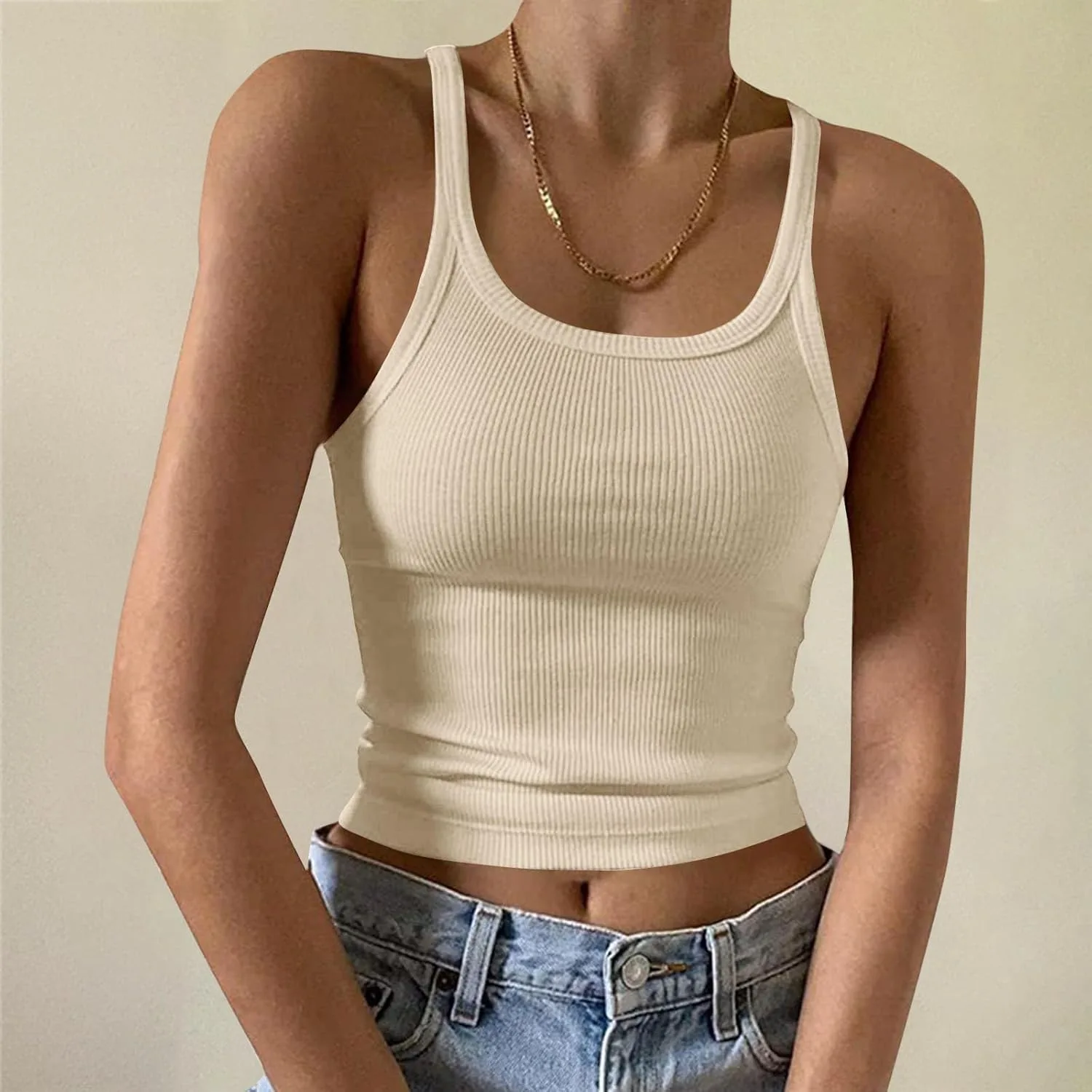 Женский топ без рукавов Slim Fit с круглым вырезом — фото 2