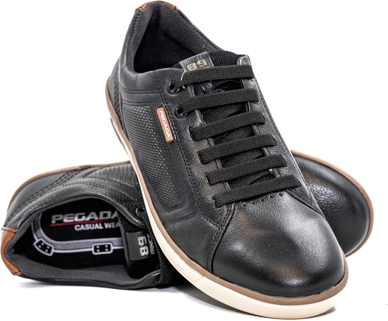 

Мужские повседневные кроссовки PEGADA из натуральной кожи, комфортная стелька с эффектом памяти, низкий верх, стиль на пуговицах, круглый носок, перфорированные детали, весенняя коллекция, модель 119312, черный