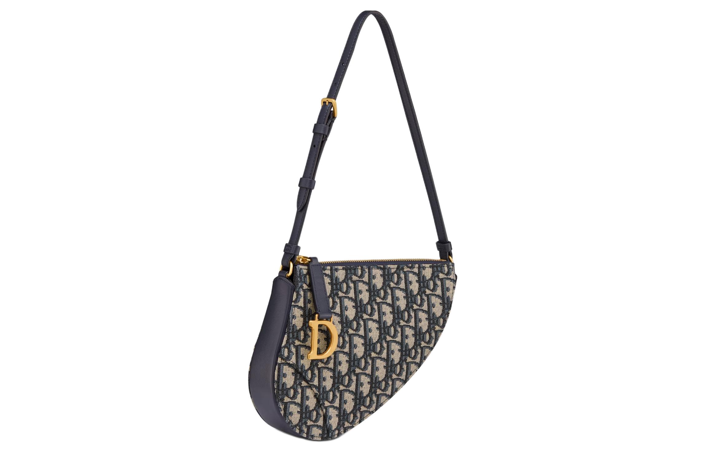 Dior Сумка-седло из жаккардовой ткани, женская, синяя — фото 2