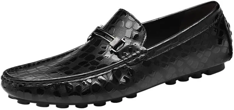 Лоферы мужские, кожа PU, Anti-Slip Rubber Sole & Supportive Block Heel, Black UOPYNE