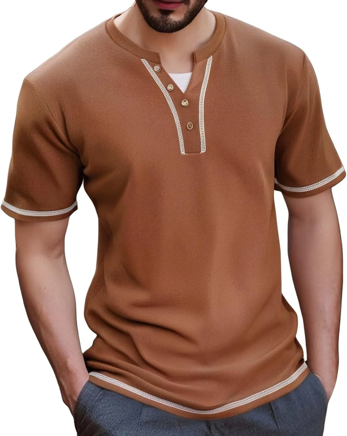 

Мужская футболка-поло Henley с коротким рукавом реглан