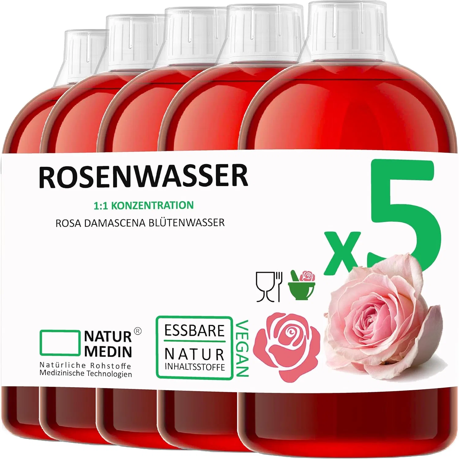 Розовая вода Naturmedin, 5000 мл (5 x 1000 мл) Naturmedin