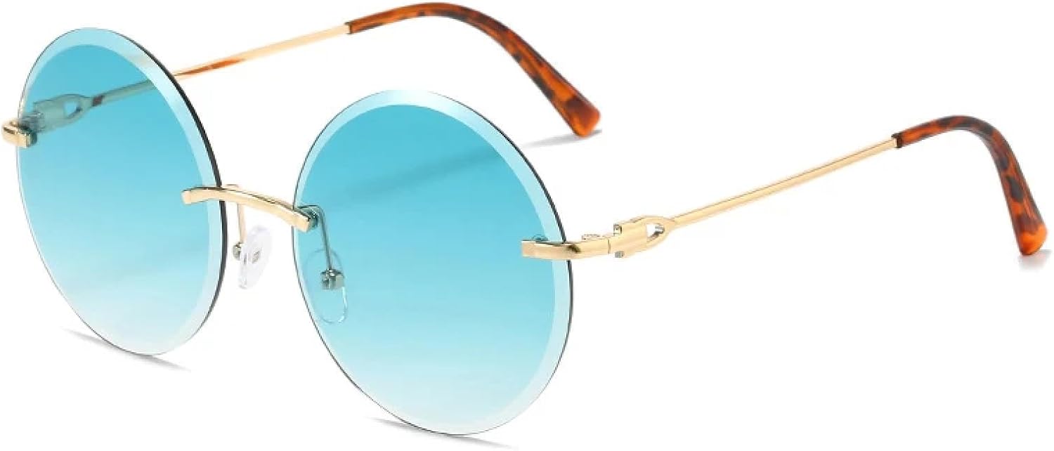 

Ретро круглые солнцезащитные очки для женщин и мужчин, роскошные безободковые очки, модные, трендовые, для летних путешествий, с защитой от УФ-излучения UV400 TKKTLLT, Gold Gradient Green