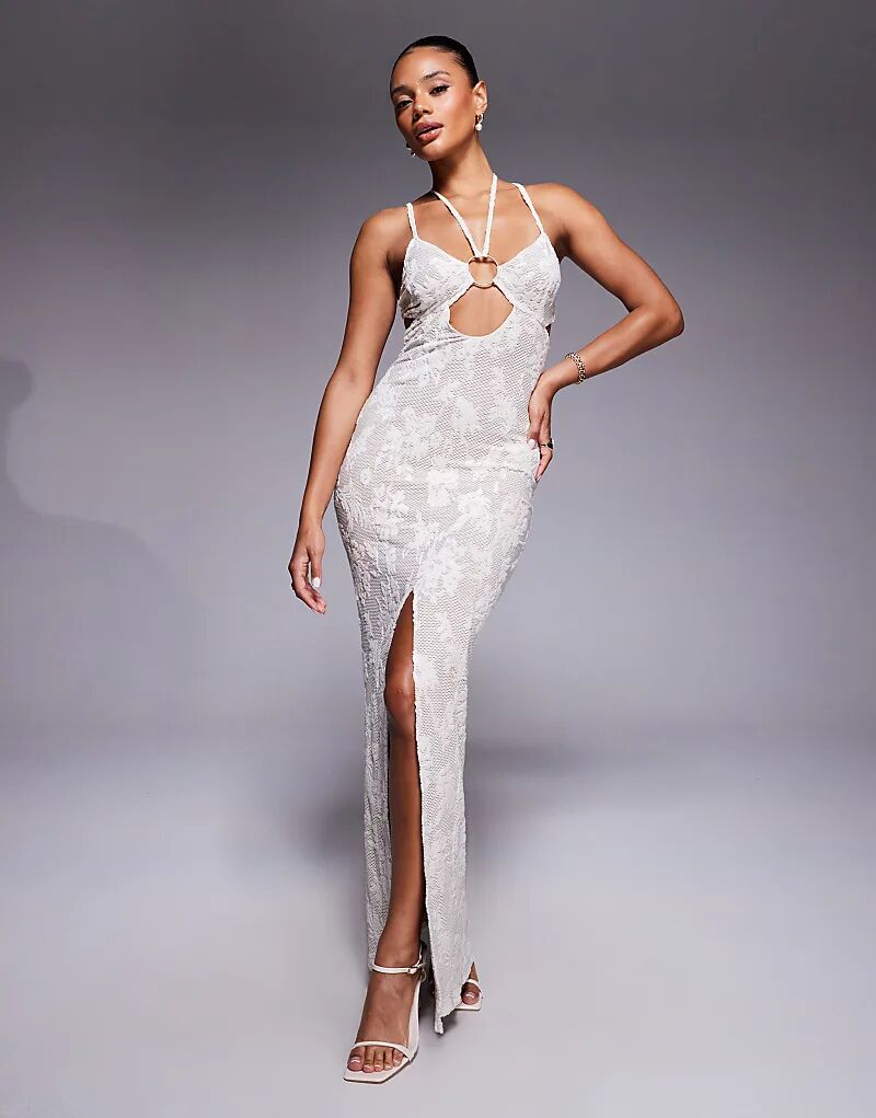 

Платье макси из фактурного кружева ASOS DESIGN кремового цвета с золотой фурнитурой