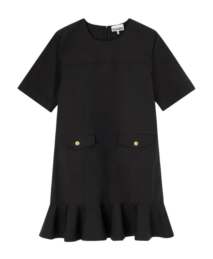 

Мини-Платье из эластичного хлопка Ganni, черный