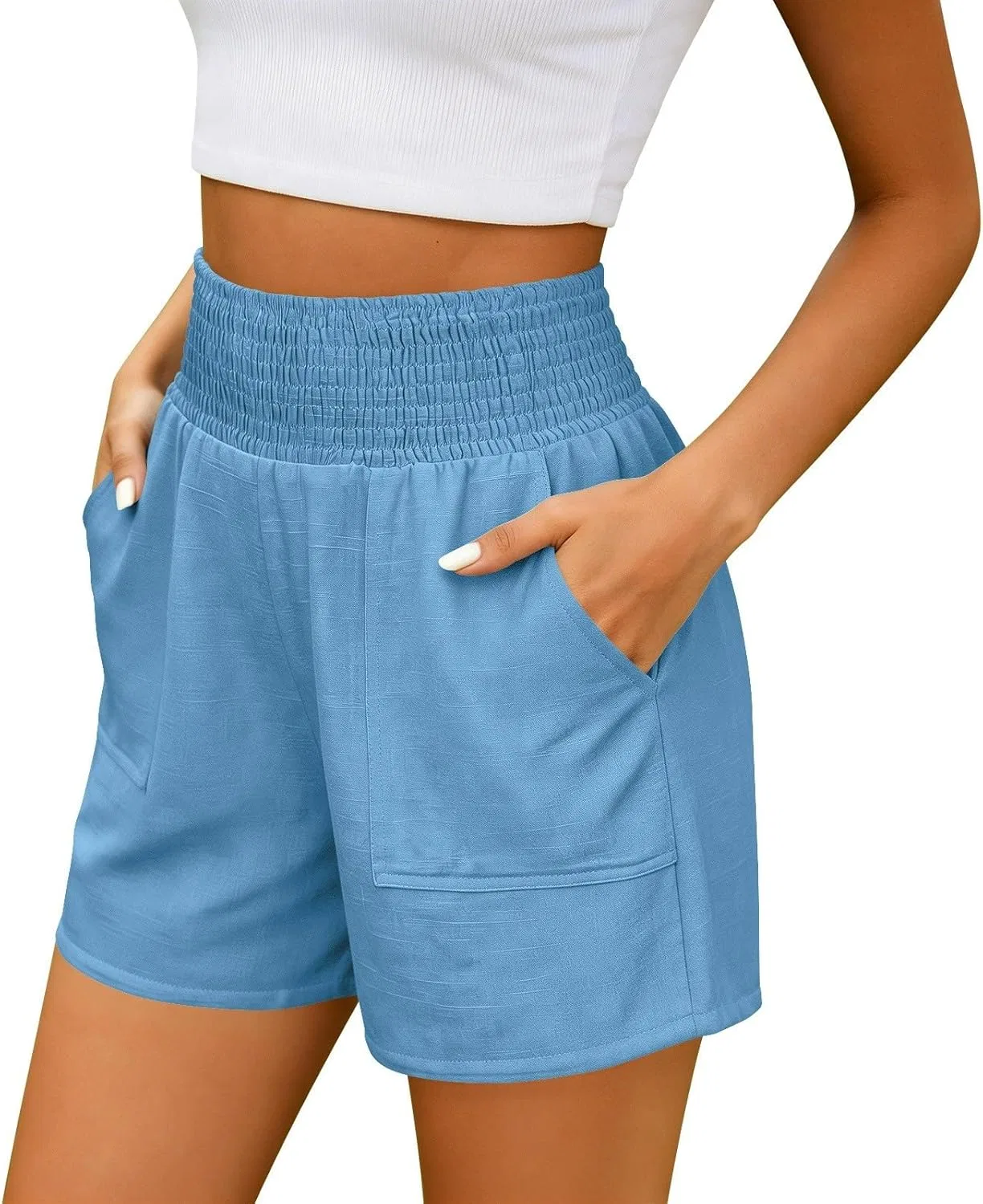 Женские шорты с высокой талией, боковыми карманами, Generic, Blue — фото 4