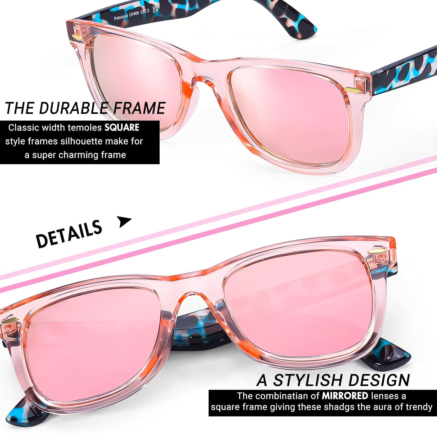 

Женские поляризованные солнцезащитные очки FancyPink с защитой UV400, зеркальные, для пляжа, дизайнерские модные солнцезащитные очки, средний размер, A16 - Light Pink / Pink, Mirrored