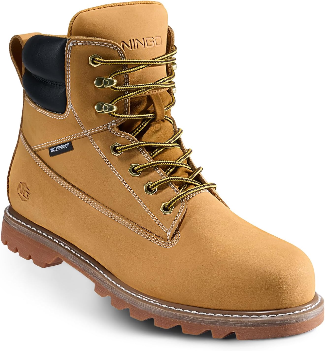 

Водонепроницаемые ботинки NINGO с стальным носком для мужчин, 15 см нескользящие удобные кожаные ботинки, мужская защитная обувь для строительства и промышленности на открытом воздухе, желтый
