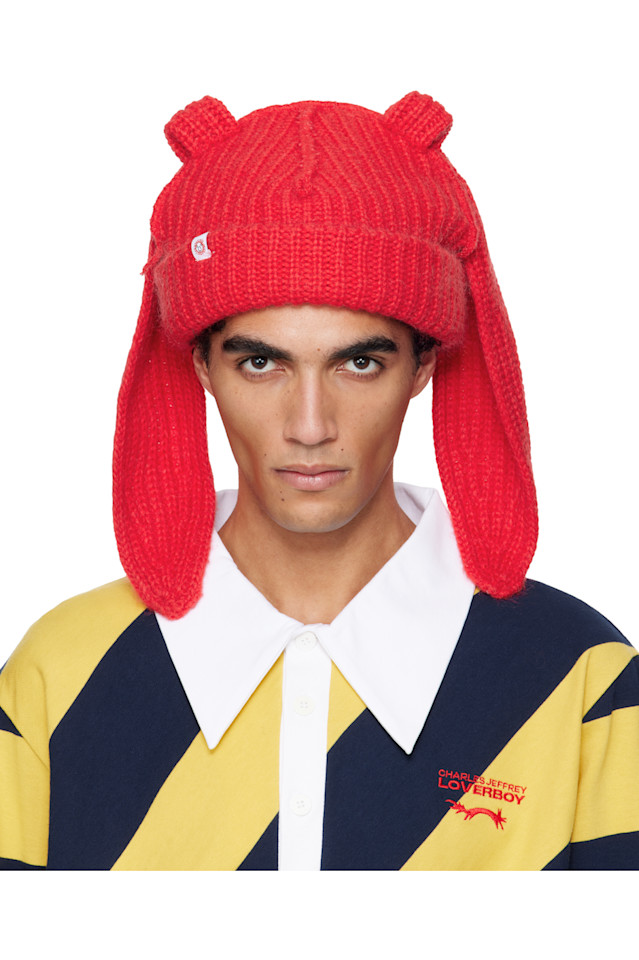 

Толстая шапка-бини из мохера в виде кролика Charles Jeffrey Loverboy, красный