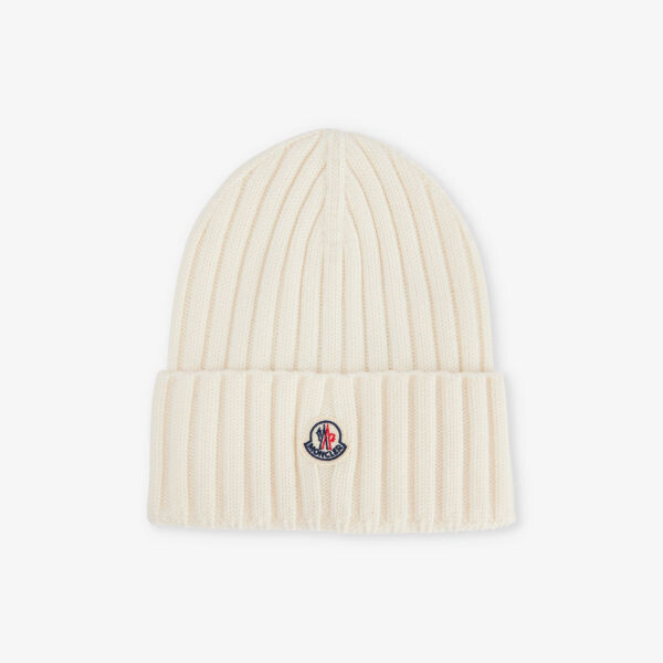 

Шапка-Бини из шерстяной пряжи с фирменной аппликацией Moncler, бежевый