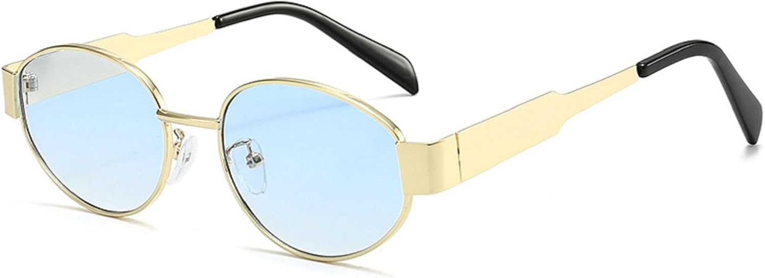 

Женские солнцезащитные очки в маленькой металлической оправе овальной формы, модные, класса люкс, с защитой от УФ-излучения UV400, мужские винтажные солнцезащитные очки mincl, Blue