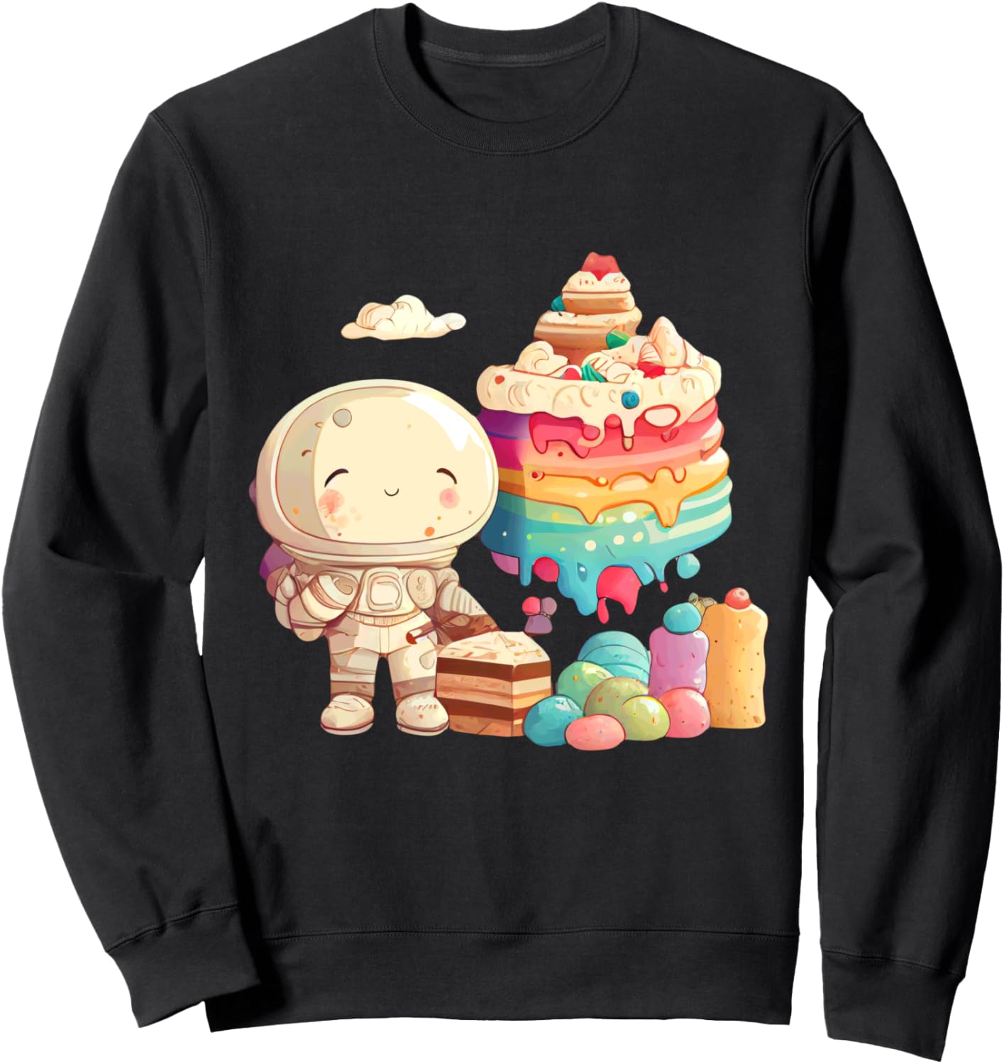

Толстовка с изображением радужного торта и космонавта Сладкое путешествие Whimsical Astronaut Sweet Galaxy Dessert Land, черный