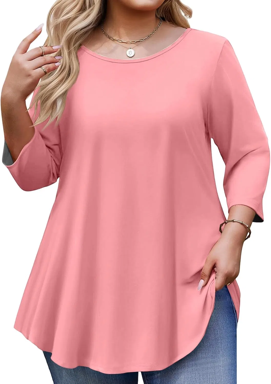 Футболка оверсайз с рукавом 3/4, Polyester, E007-pink