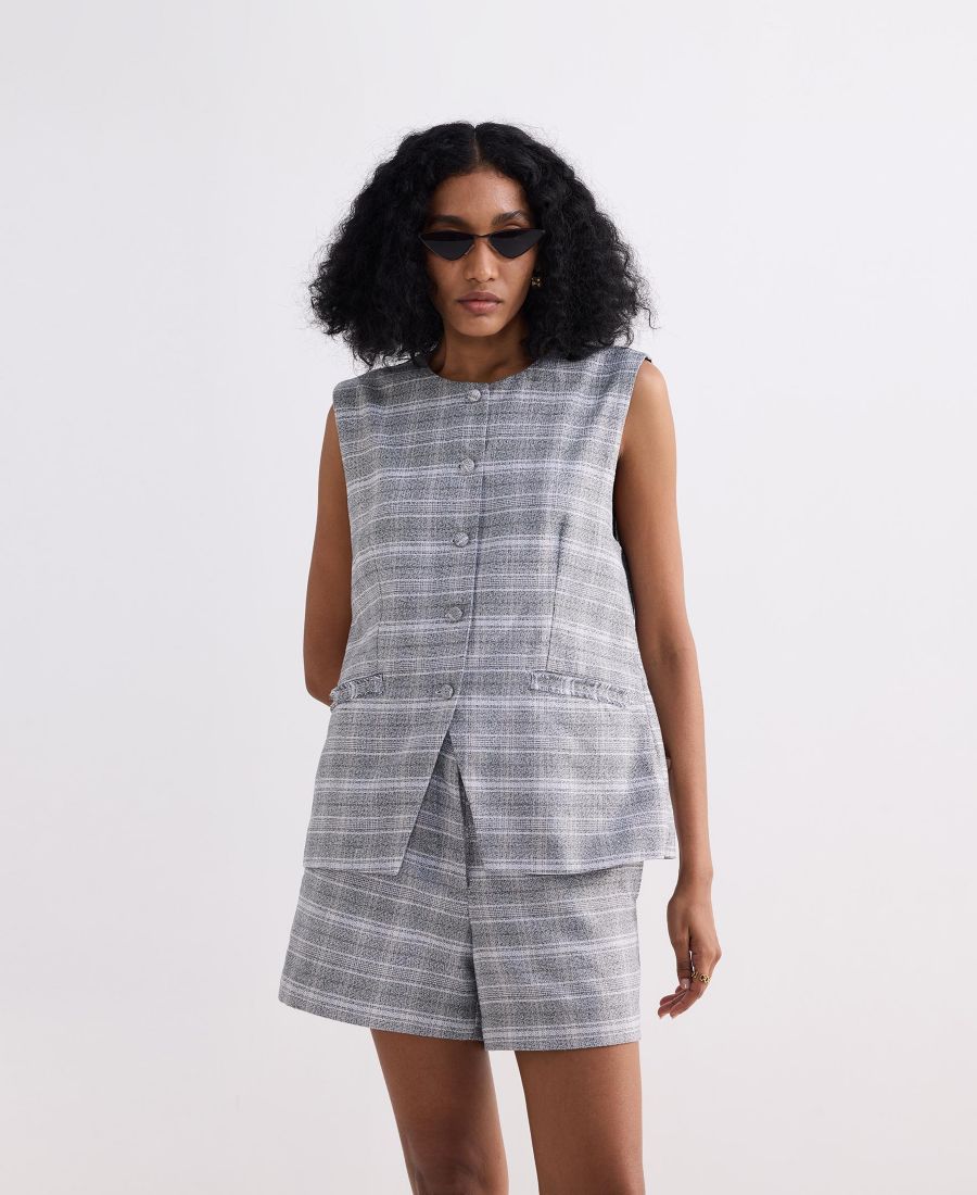 

Женский комплект из хлопкового твида (жилет и жакет) кремового цвета Reistor, Steel breeze